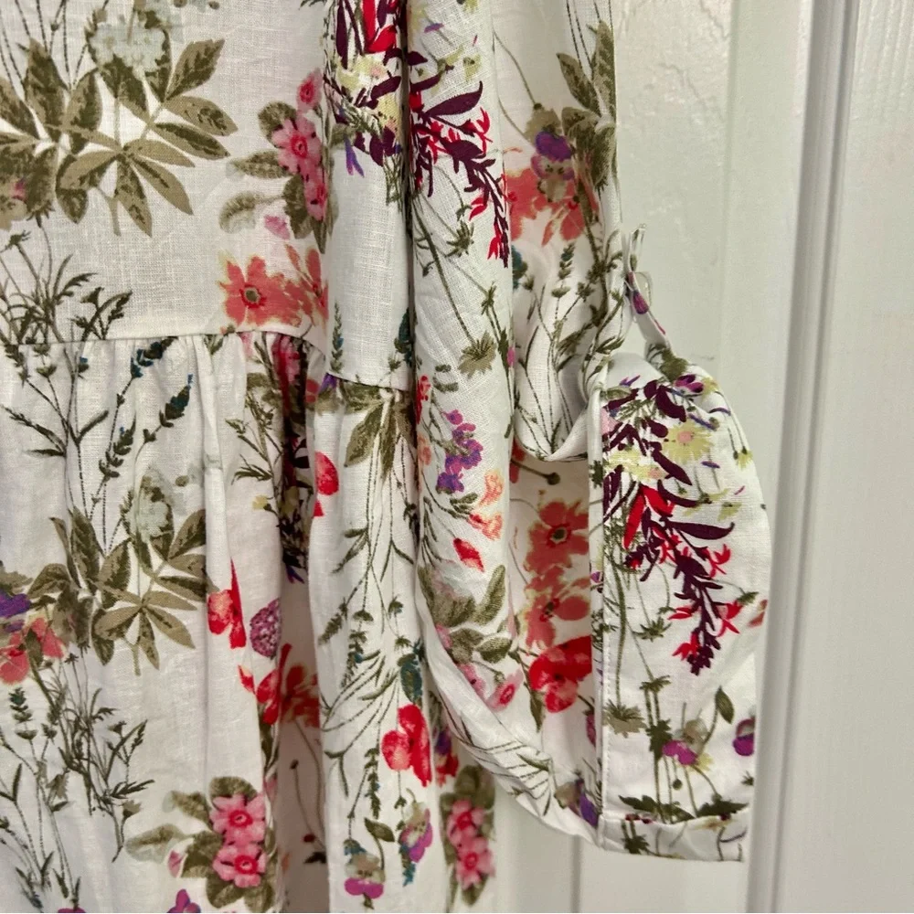 Jones NY Linen Floral High/Low Hem Roll Tab Sleeve Spring Women's Top 1X - Picture 10 of 14